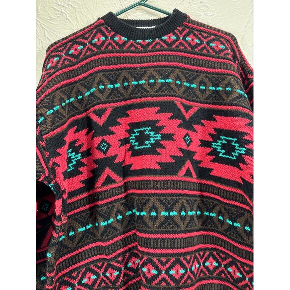 Vintage Croquet Club Womens Pullover Sweater Geometric Knit 80s Funky Size 1X - Picture 3 of 6